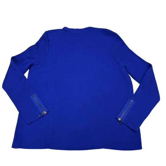 Chico's Women's Blue Knit Jacket Open Front Zipper Accents Ribbed, Size 2 /US L - Picture 2 of 8